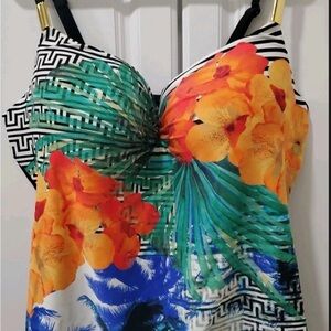 Cacique Black and White Graphic Ruched Tank Top Bikini